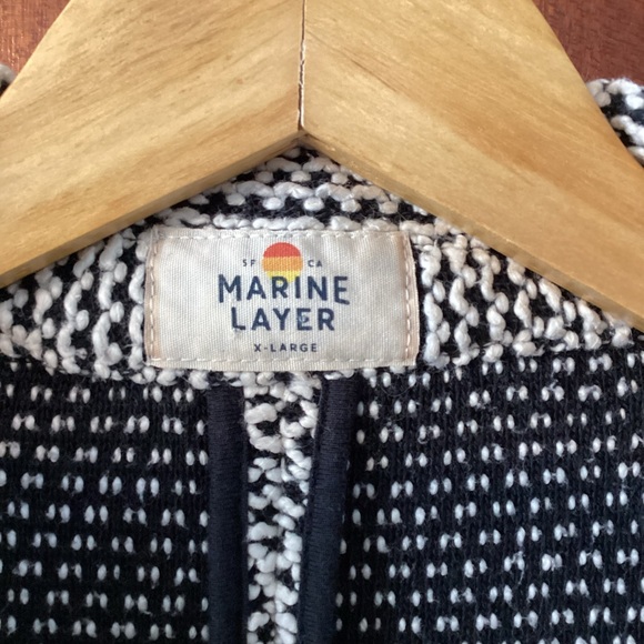 Marine Layer Birdseye Long Cardigan Jacket Sweater Beige Black XL - Picture 8 of 11